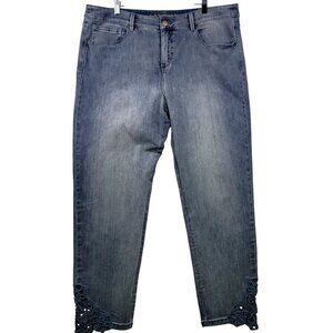 Soft Surroundings Blue Denim Jeans Crochet Lace Ankle Trim Size 18